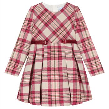 Girls Pink & Beige Plaid Dress