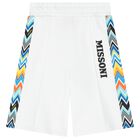 Boys White Zigzag Shorts, 1, hi-res