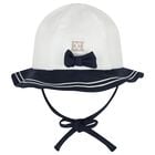 Baby Girls White & Navy Blue Hat, 1, hi-res
