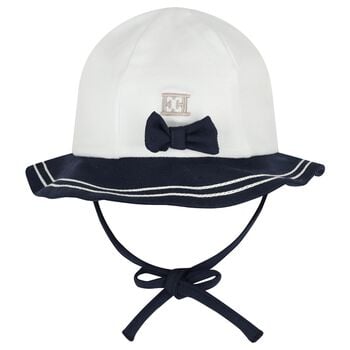 Baby Girls White & Navy Blue Hat