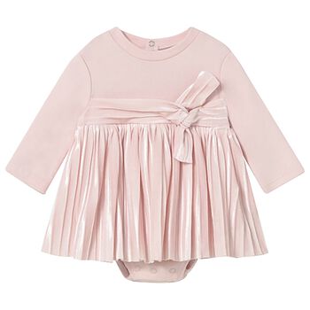 Baby Girls Pink Bow Bodysuit Dress