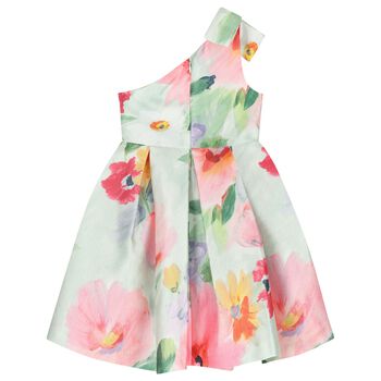 Girls Green Floral Pleated Dress