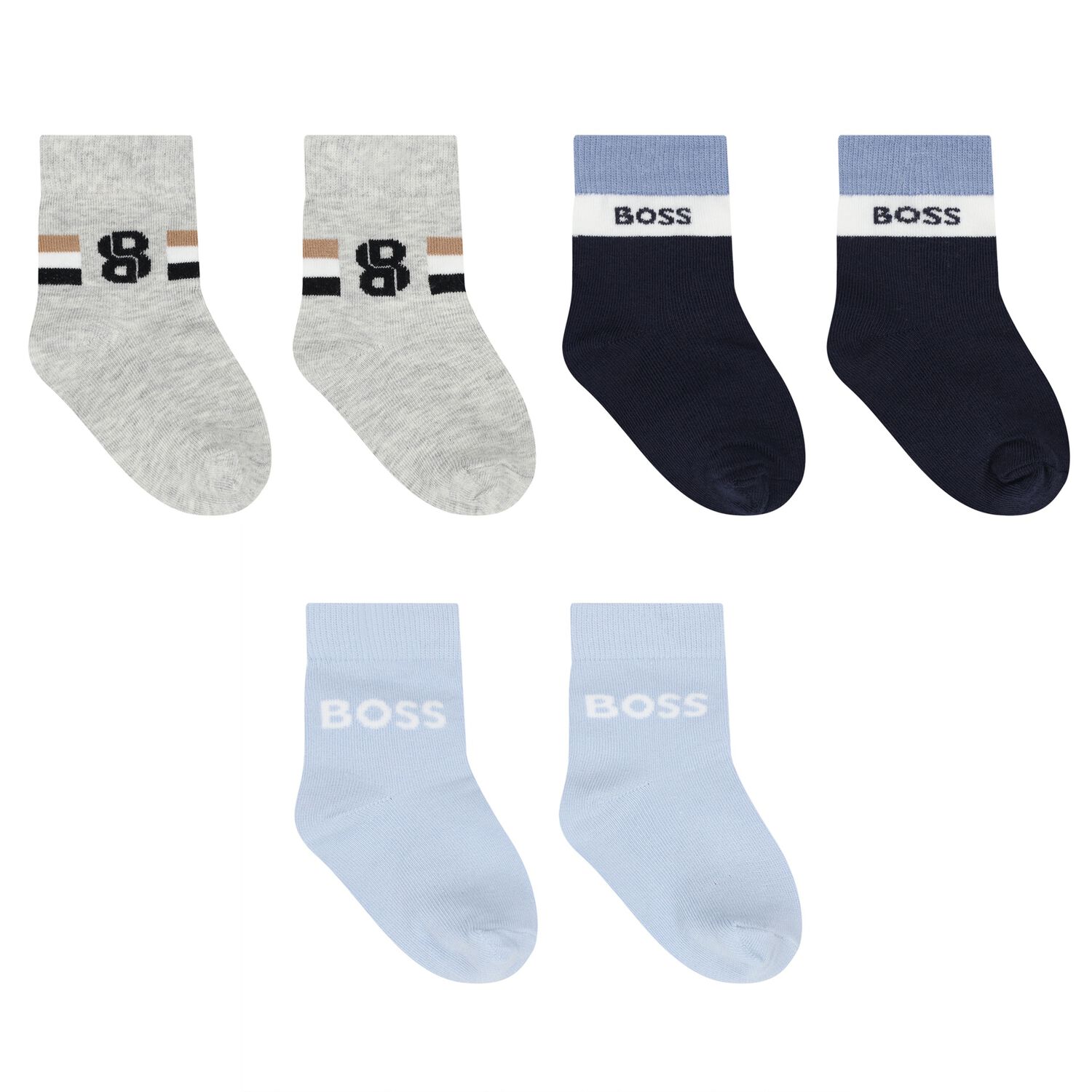 Baby Boys Blue, Grey & Navy Blue Logo Socks ( 3-Pack ), 2, hi-res