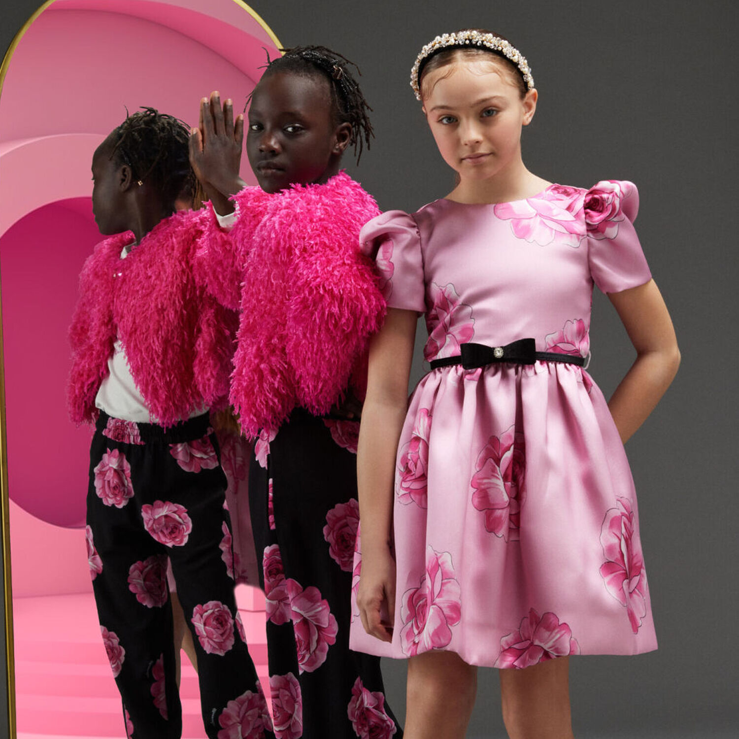 Girls Pink Roses Dress, 2, hi-res image number null