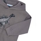 Boys Grey Dinosaur Hooded Top, 2, hi-res