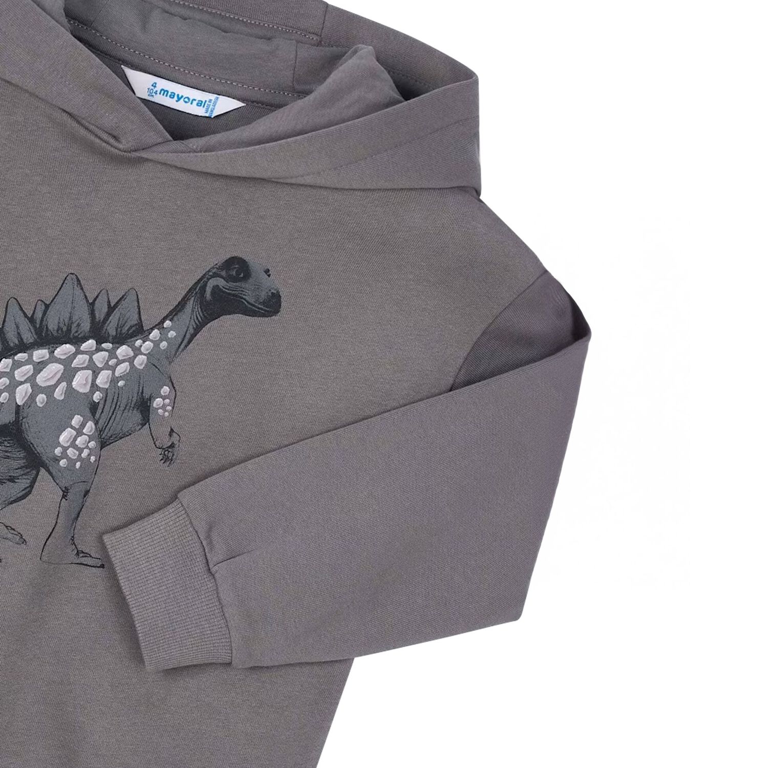 Boys Grey Dinosaur Hooded Top, 2, hi-res