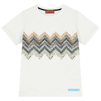 Boys White Logo Zig Zag T-Shirt