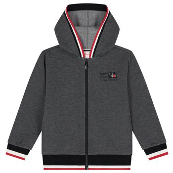 Boys Grey Logo Hooded Zip Up Top 