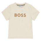 Younger Boys Mini Me Beige Logo T-Shirt, 1, hi-res