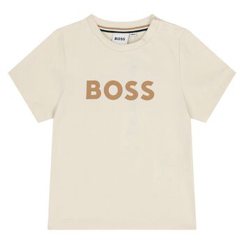 Younger Boys Mini Me Beige Logo T-Shirt