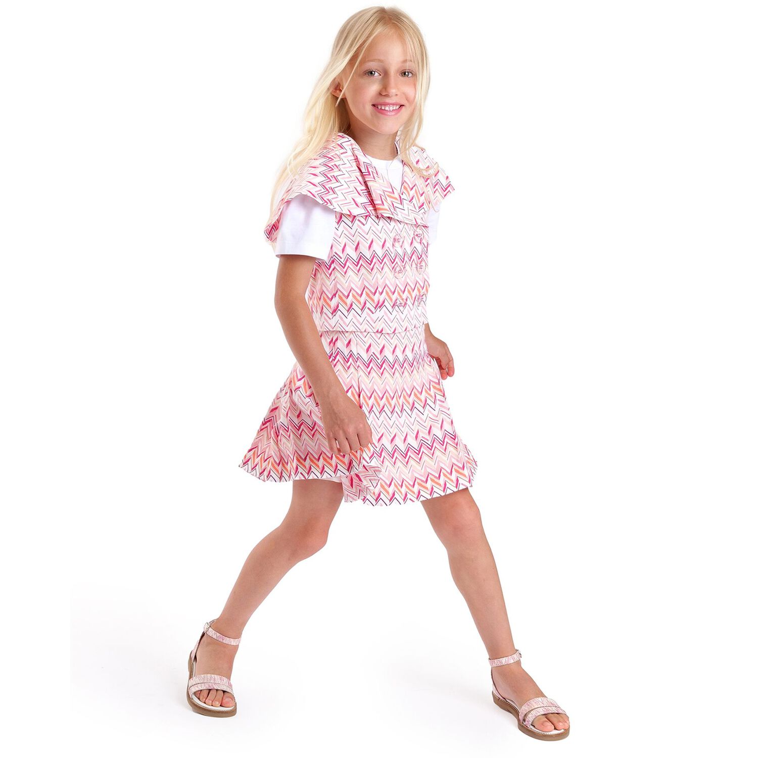 Girls White & Pink Zig Zag Skirt, 1, hi-res