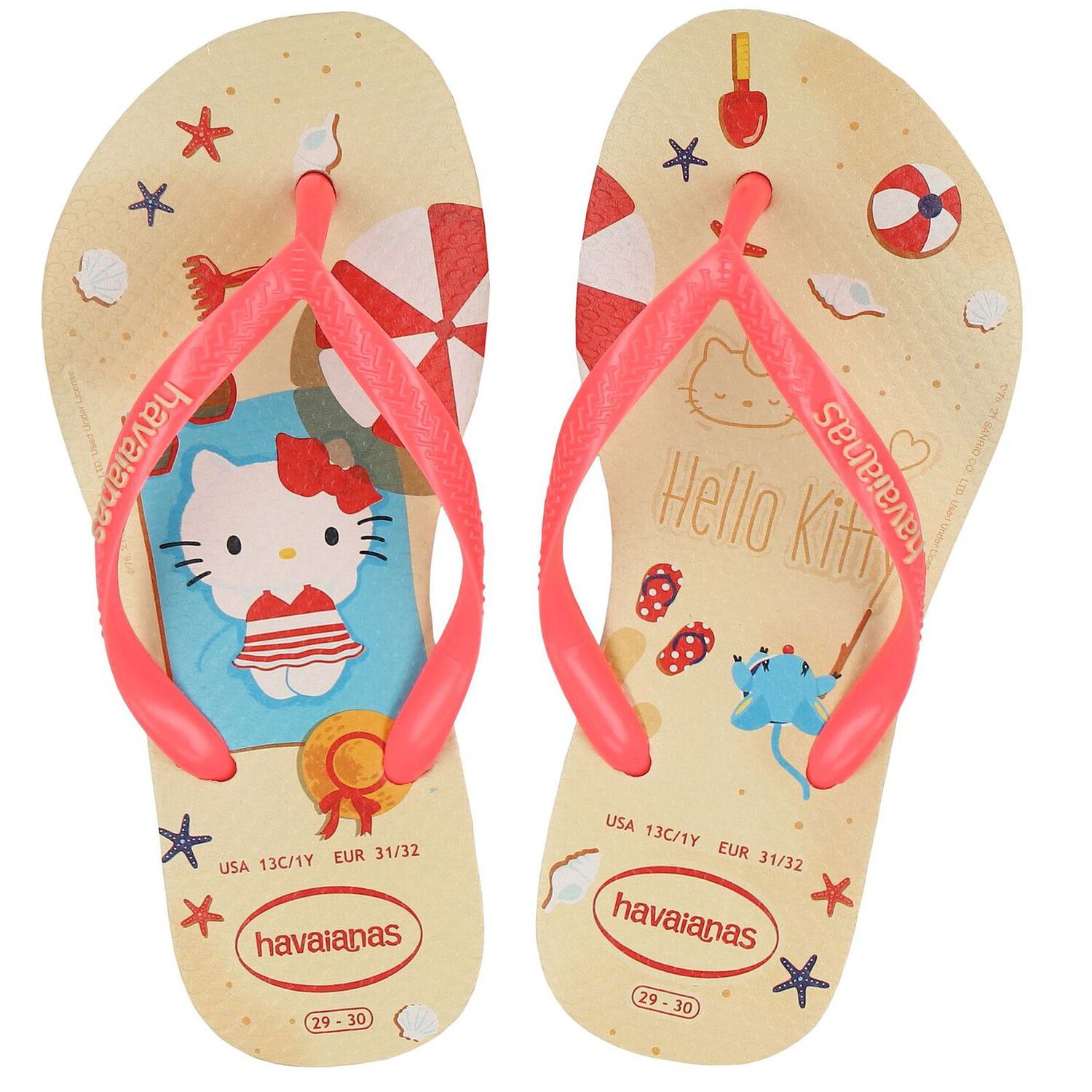 Girls Gold Hello Kitty Logo Flip Flops, 1, hi-res image number null