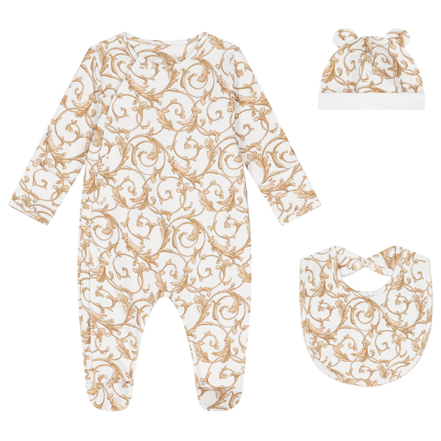 White & Gold Babygrow Gift Set (3 Piece), 1, hi-res