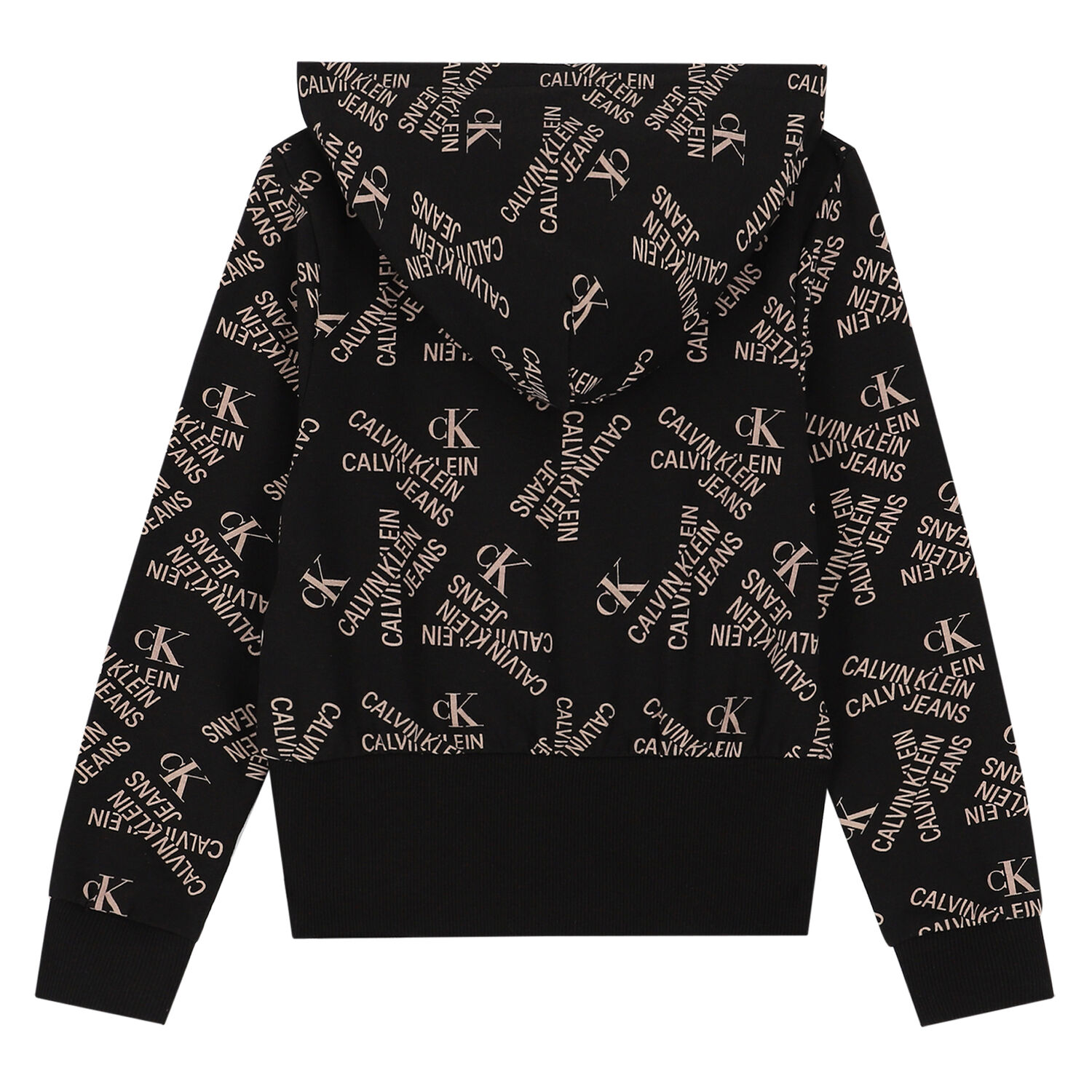 Girls Black Logo Hooded Top, 1, hi-res