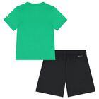 Boys Green & Black Logo Shorts Set, 1, hi-res