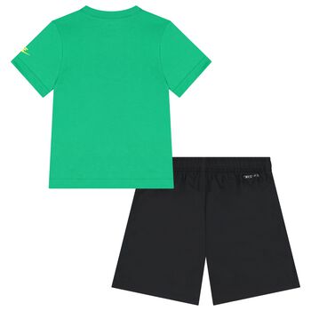 Boys Green & Black Logo Shorts Set