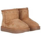 Girls Beige Logo Suede Boots, 1, hi-res