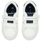 Boys White & Blue Logo Trainers, 1, hi-res