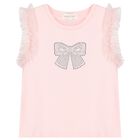 Girls Pink Diamante Bow Top, 1, hi-res