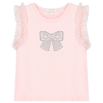 Girls Pink Diamante Bow Top