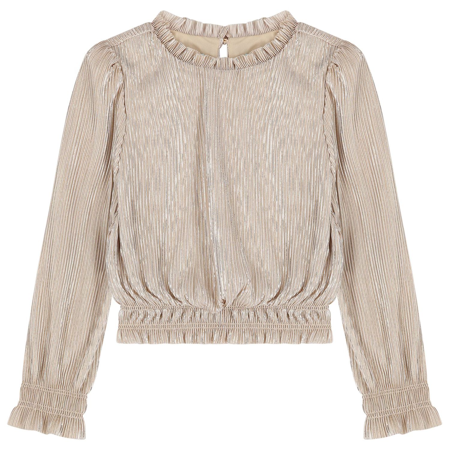 Girls Gold Plissé Skirt Set, 1, hi-res