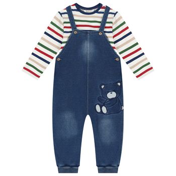 Baby Boys Ivory & Blue Denim Dungaree Set