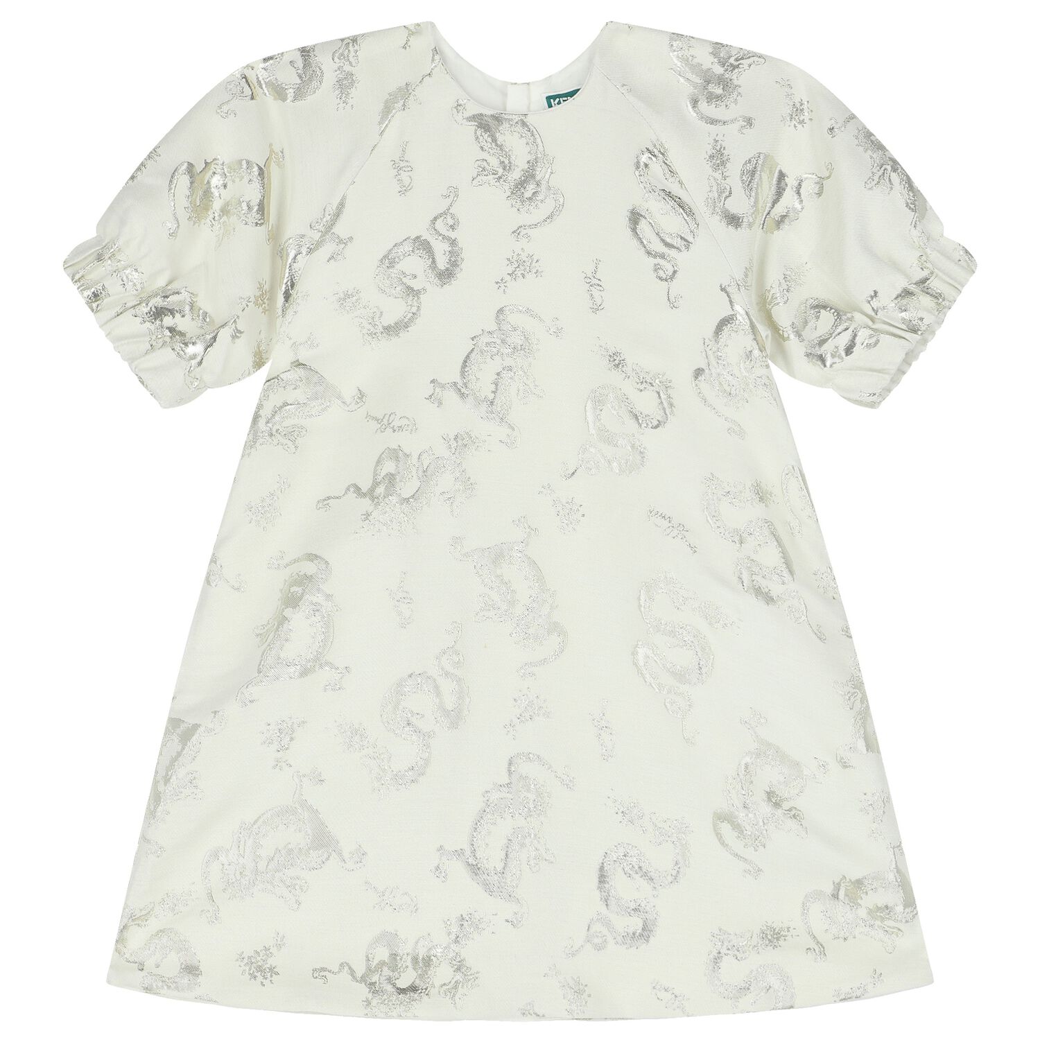 Girls Ivory & Gold Dragons Jacquard Dress, 1, hi-res