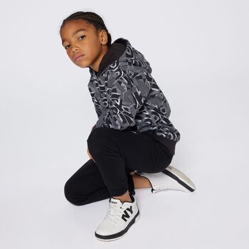 White & Black Leather Logo Trainers