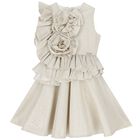 Girls Beige Flower Ruffle Dress, 1, hi-res