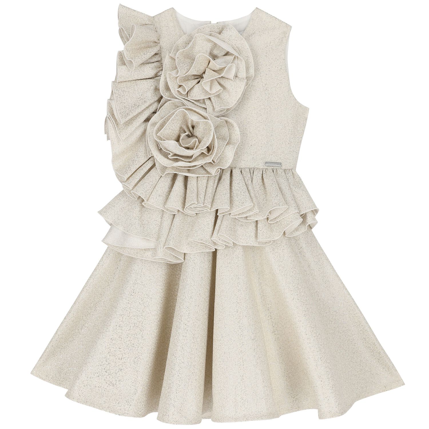 Girls Beige Flower Ruffle Dress, 1, hi-res image number null