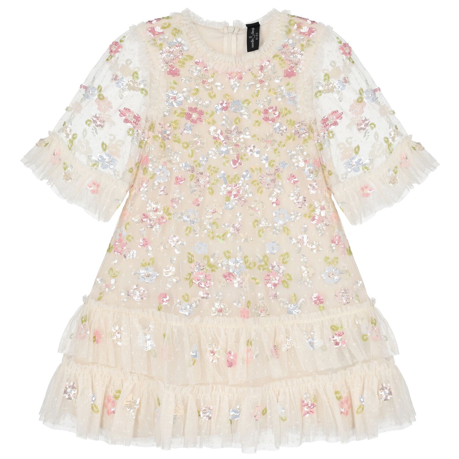 Girls Ivory Floral Tulle & Sequin Dress, 2, hi-res image number null
