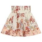 Girls Ivory & Pink Floral Shirred Skirt, 1, hi-res