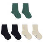 Baby Boys Green, Navy Blue & Ivory Socks (3 Pack), 1, hi-res