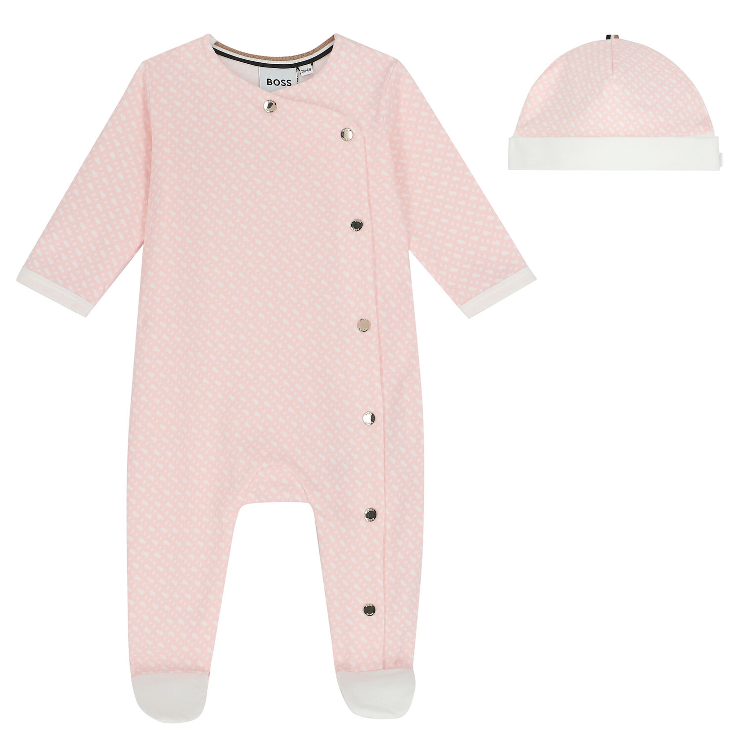 Girls White & Pink Monogram Babygrow & Hat Gift Set, 1, hi-res