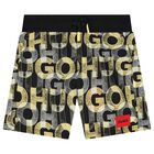 Boys Black & Yellow Logo Swim Shorts, 1, hi-res