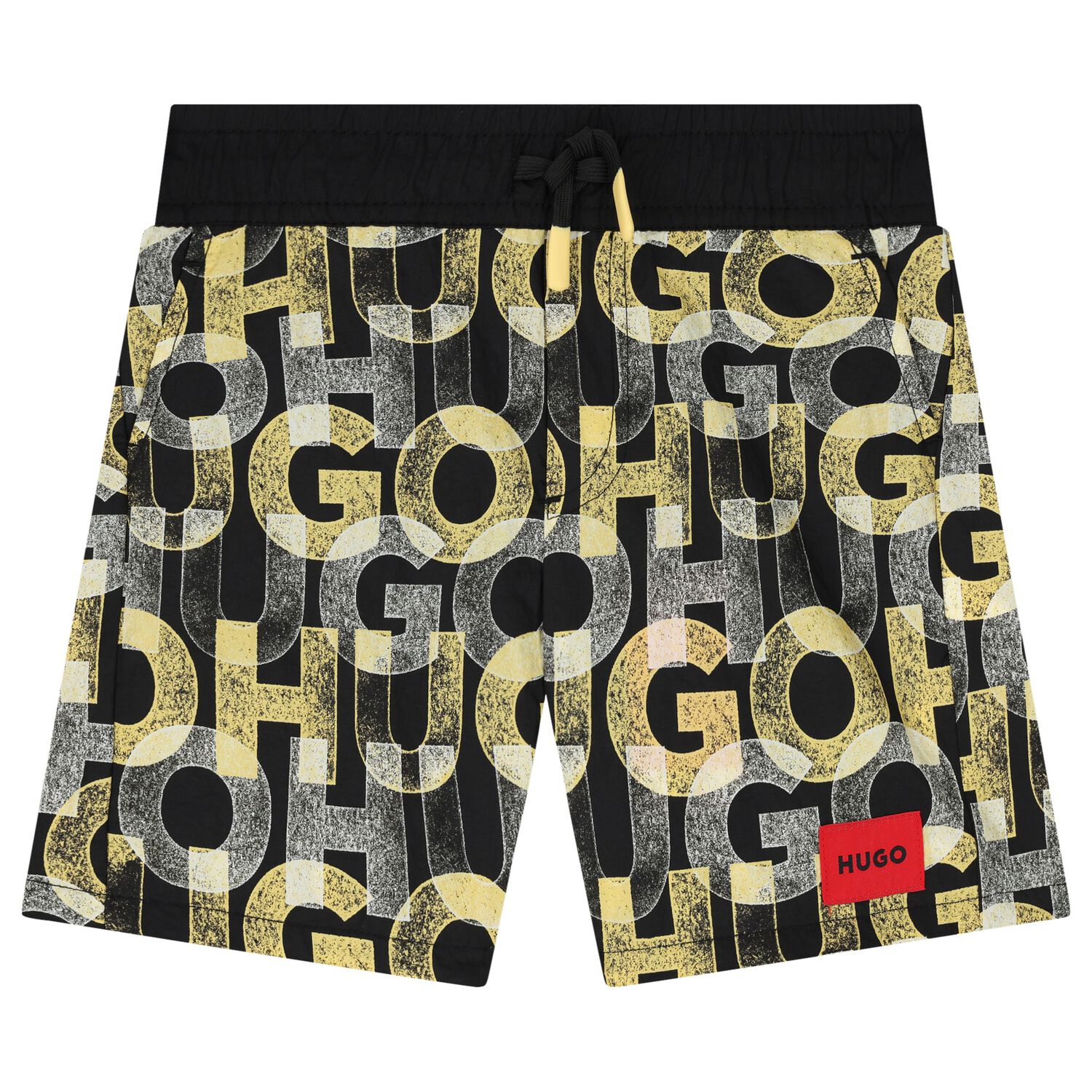 Boys Black & Yellow Logo Swim Shorts, 1, hi-res image number null