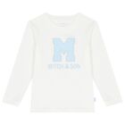 Boys White & Blue Logo Long Sleeve Top, 1, hi-res