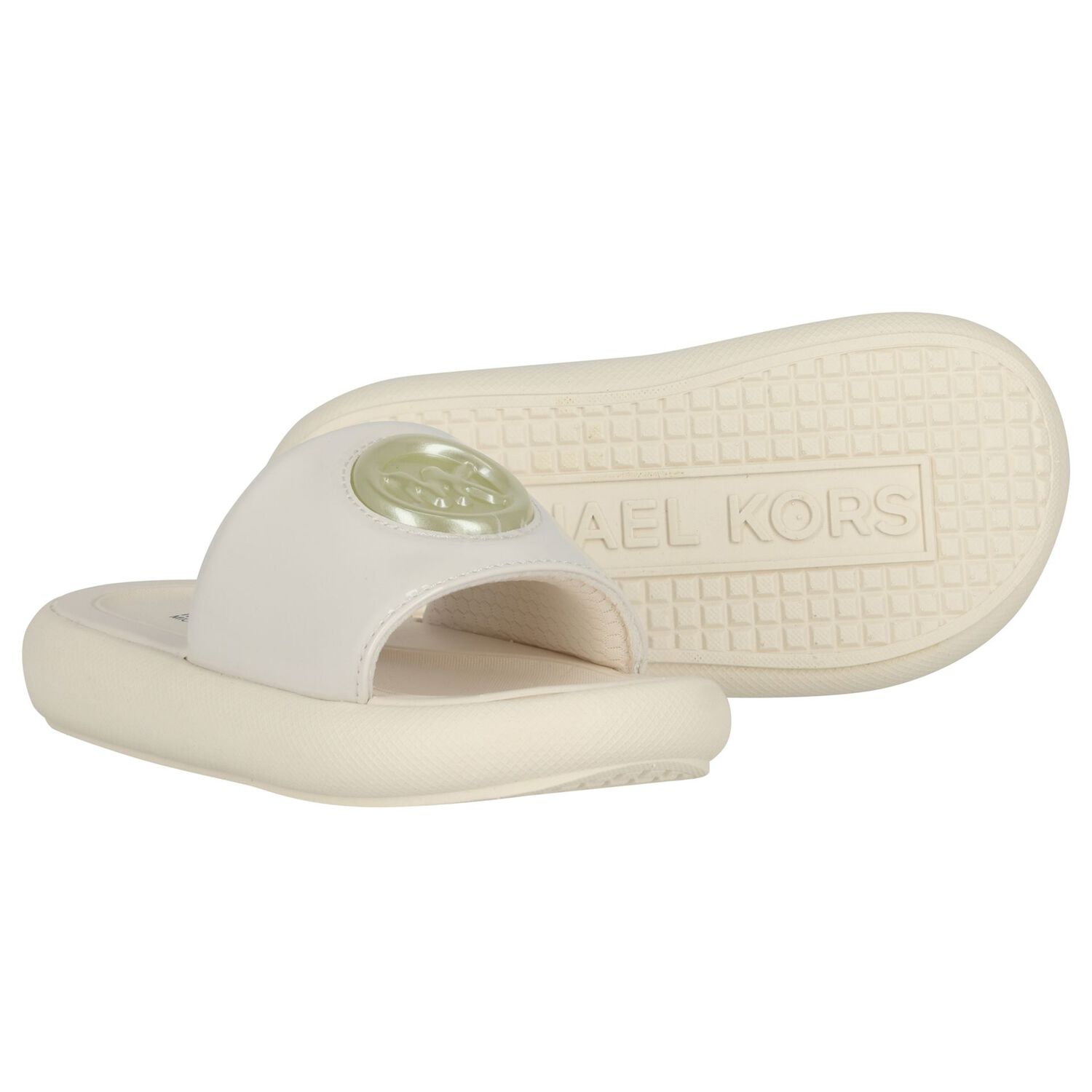 Girls Beige Patent Leather Sliders, 1, hi-res