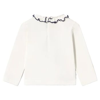 Younger Girls Ivory Dog Long Sleeve Top