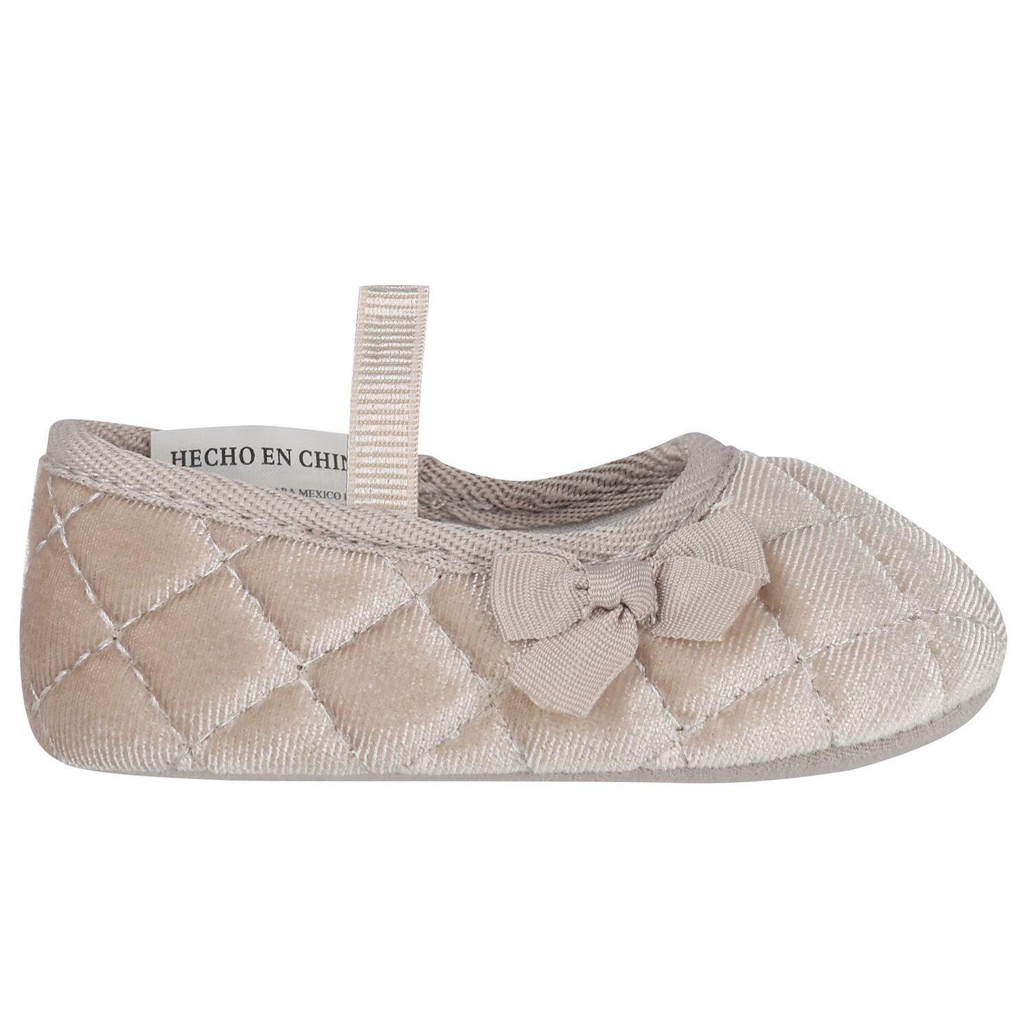 Baby Girls Beige Velvet Pre Walker Shoes, 2, hi-res