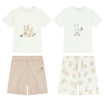 Baby Boys White & Beige Shorts Set ( 2-Pack )