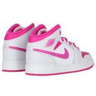 Girls White, Grey & Pink Air Jordan 1 Mid Trainers, 1, hi-res