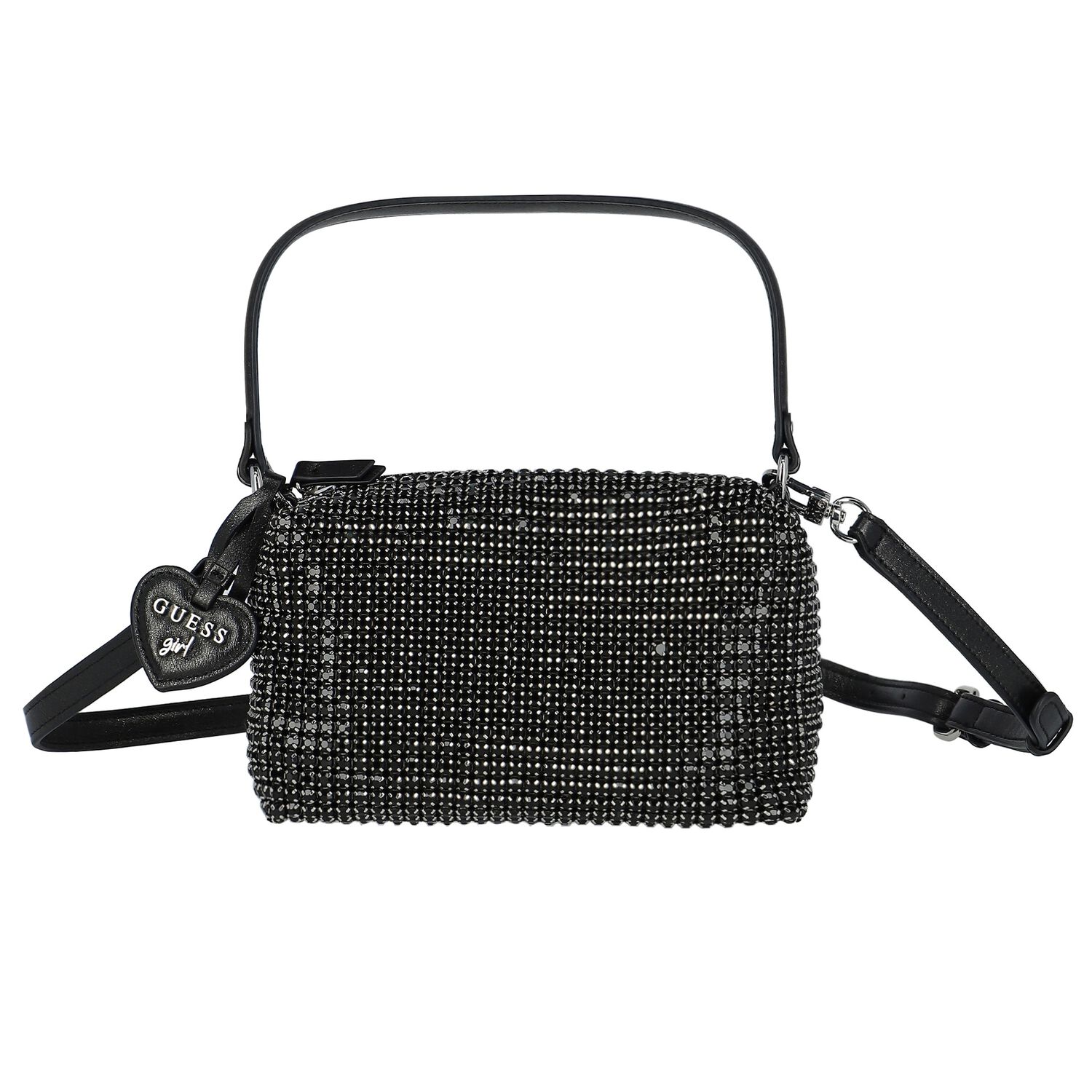Girls Black Rhinestone Logo Handbag, 2, hi-res