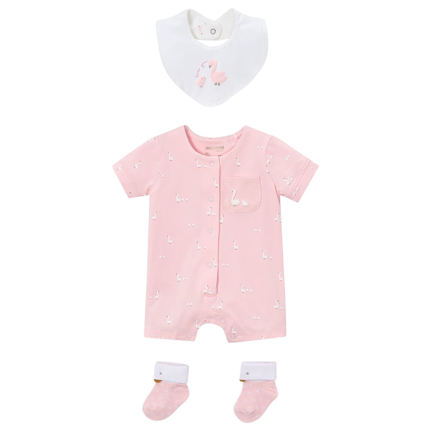 Baby Girls Pink Swan Romper Set, 3, hi-res