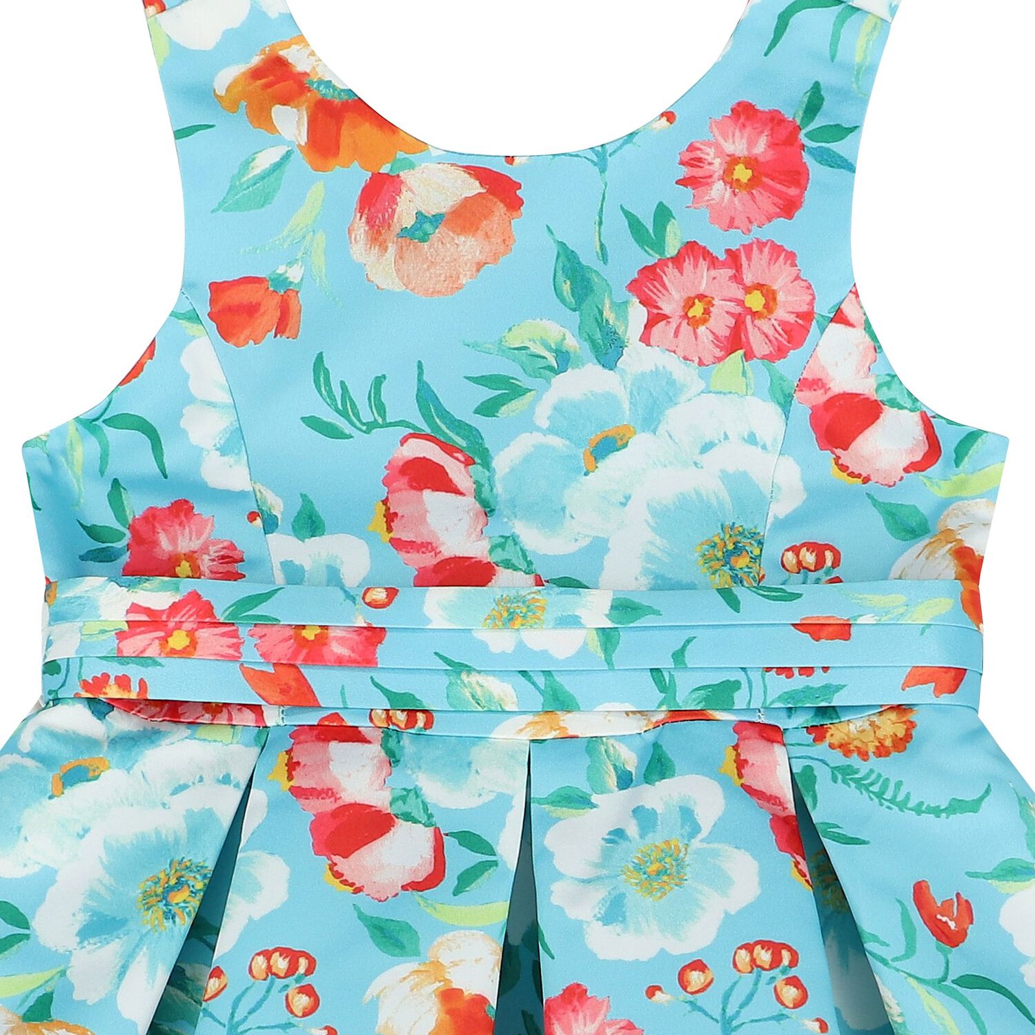 Girls Blue Floral Satin Dress, 1, hi-res image number null