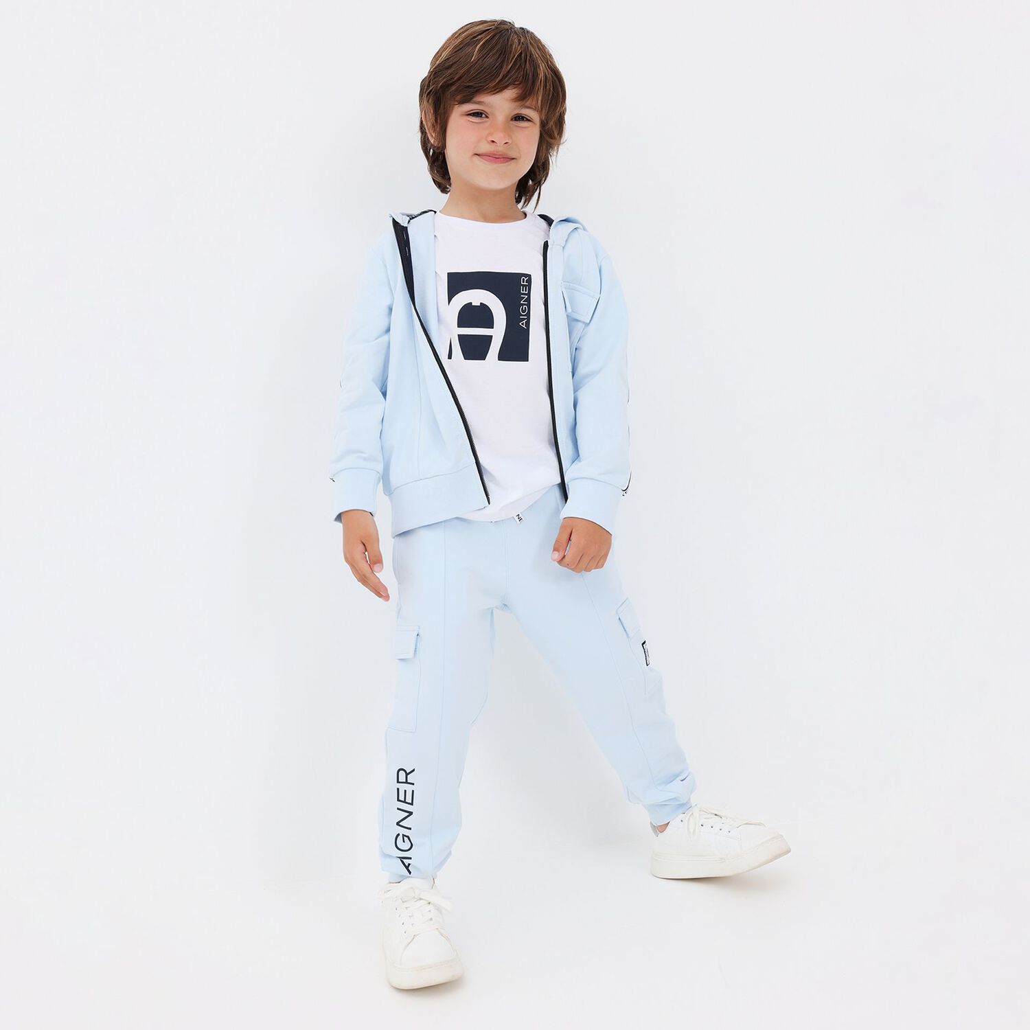 Younger Boys White Logo T-Shirt, 1, hi-res