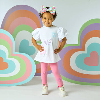 Girls White & Pink Cotton Leggings Set
