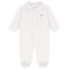 Baby Boys White & Ivory Teddy Bear Babygrow, 2, hi-res