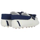 Baby Boys White & Blue Moccasins, 1, hi-res
