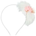 Girls White Chiffon Flower Headband, 1, hi-res